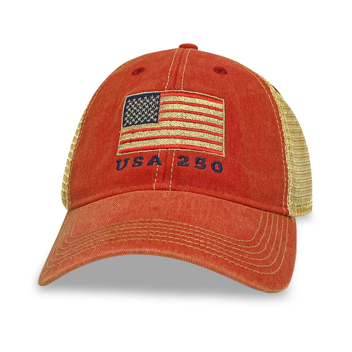 American Flag USA 250 Trucker Hat (Scarlet)