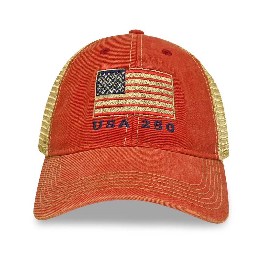 American Flag USA 250 Trucker Hat (Scarlet)
