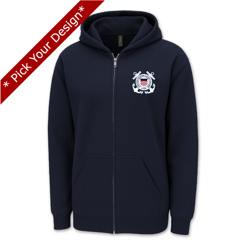 Pick Your Design Coast Guard Full Zip Hooded Sweatshirt (Navy)