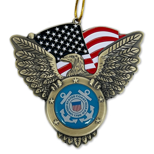 Coast Guard Seal/Eagle with American Flag Metal Ornament