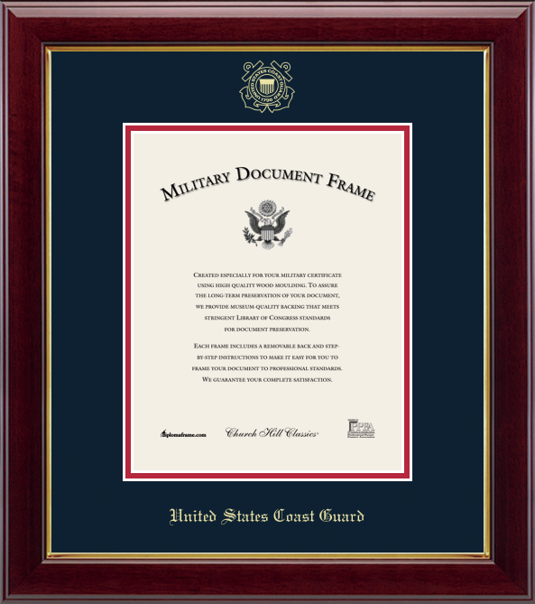 U.S. Coast Guard Gold Embossed Certificate Frame (vertical)
