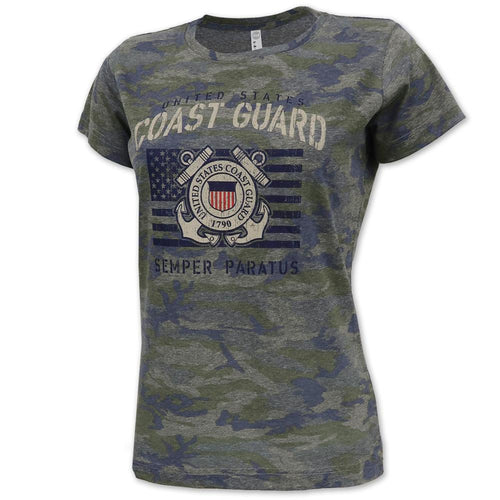 Coast Guard Ladies Vintage Stencil T-Shirt (Camo)